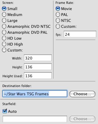 Note that the default folder, “Star Wars TSG Frames” does not exist, 